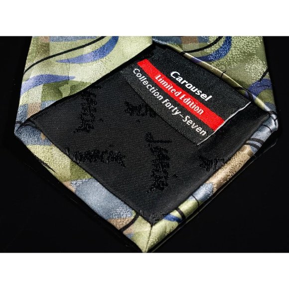 Vintage Jerry Garcia Carousel Green Blue Abstract 100% Silk Men's Designer Tie - Picture 4 of 5